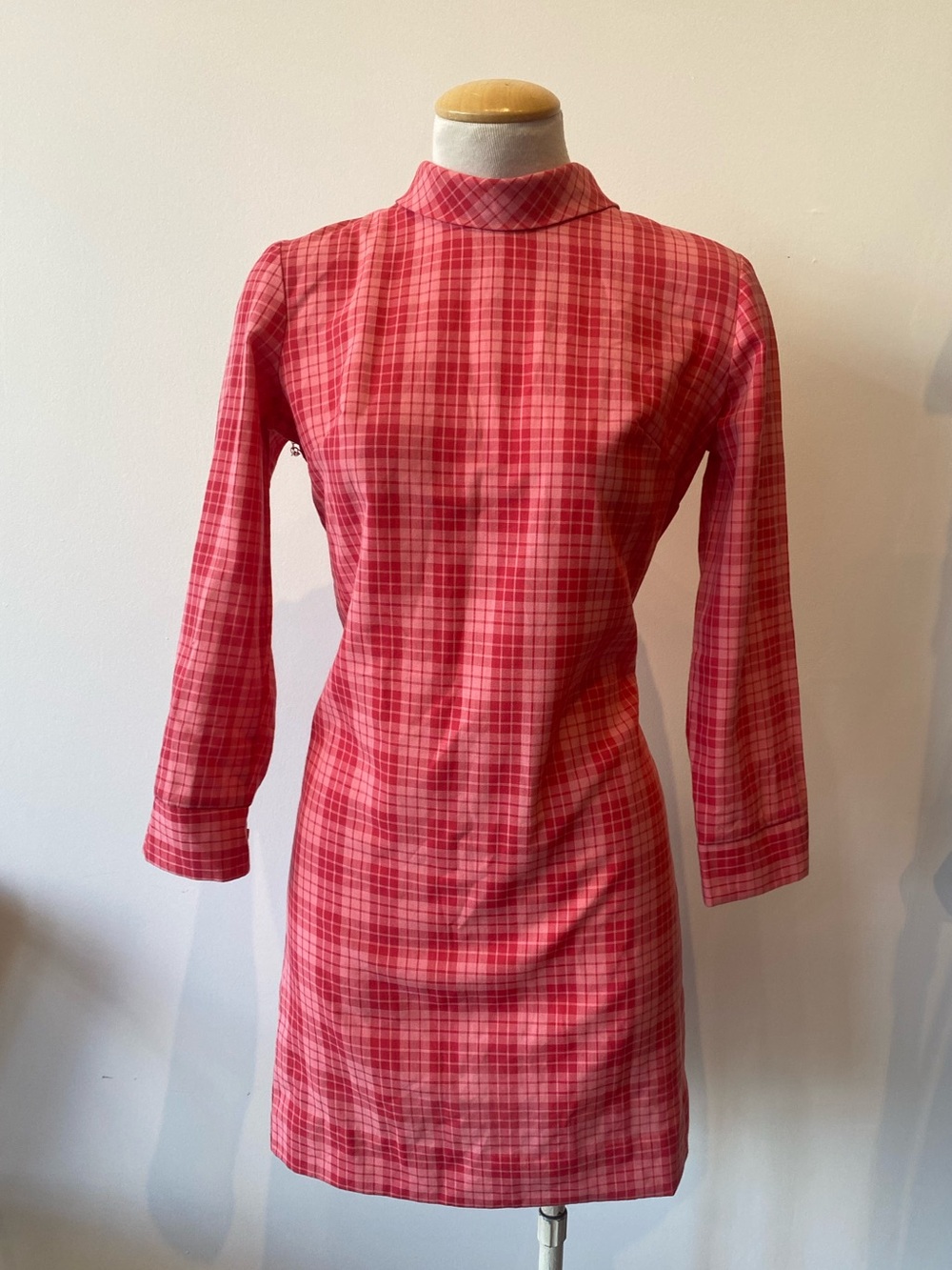 70s pink plaid mini dress